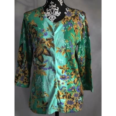 Isaac Mizrahi Live Floral Button Front Top Long Sleeve Women's Size Small - Image 1