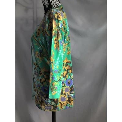 Isaac Mizrahi Live Floral Button Front Top Long Sleeve Women's Size Small - Thumbnail 3