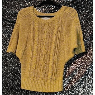 Ann Taylor LOFT Sweater Cable Knit Cotton Round Neck Short Sleeve Yellow Size XS - Image 1