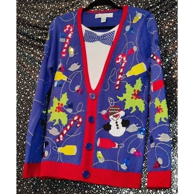 Jolly Sweaters Christmas Womens Ugly Sweater Button Up Long Sleeve Size S - Thumbnail 2