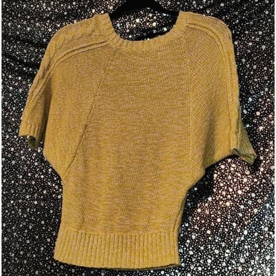 Ann Taylor LOFT Sweater Cable Knit Cotton Round Neck Short Sleeve Yellow Size XS - Thumbnail 3