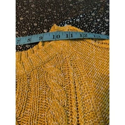 Ann Taylor LOFT Sweater Cable Knit Cotton Round Neck Short Sleeve Yellow Size XS - Thumbnail 9