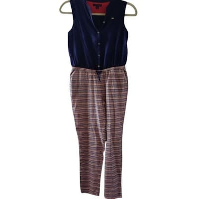 Tommy Hilfiger Womens Jumpsuit Button Front Sleeveless Drawstring Waist Size 12 - Image 1