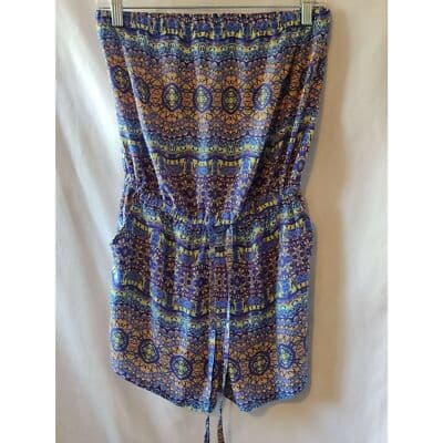 Forever 21 Strapless Tube Top Drawstring Waist Pockets Floral Blue Womens Size S - Image 1