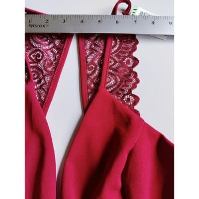 Papaya Womens Burgundy Lace Back Peplum V-Neck Sleeveless Top CH1387PA Size L - Thumbnail 9