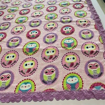 Jo-Ann Fabrics Multicolor Owl Print Flannel Fabric with Lace Trim Baby Throw - Thumbnail 6