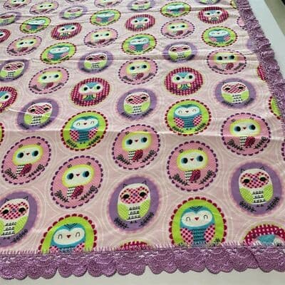 Jo-Ann Fabrics Multicolor Owl Print Flannel Fabric with Lace Trim Baby Throw - Thumbnail 5