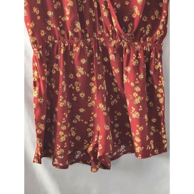 Forever 21 Floral Wrap Cap Sleeve Top Blouse Elastic Waist Marron Womens Small - Thumbnail 3