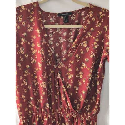 Forever 21 Floral Wrap Cap Sleeve Top Blouse Elastic Waist Marron Womens Small - Thumbnail 2