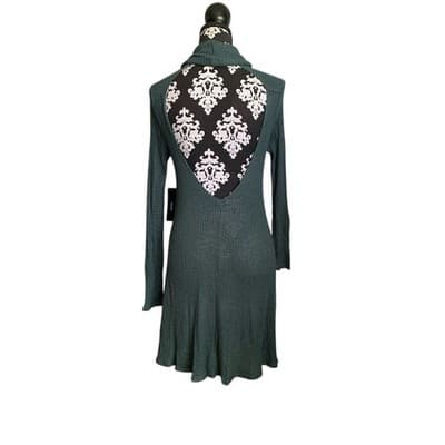 Lulu's Women's M Green Ribbed Mock Neck Backless Swing Dress Short - Thumbnail 4