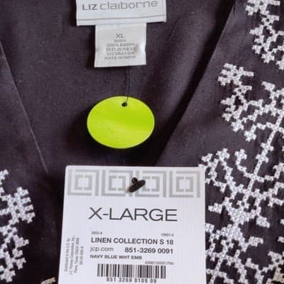 Liz Claiborne Navy Blue Embroidered V-Neck Sleeveless Rayon Blouse XL NEW - Thumbnail 4
