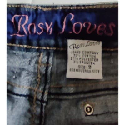 Rosy Loves Acid Wash Embellished Denim Shorts Size 11 Rhinestone Studded Y2K - Thumbnail 3
