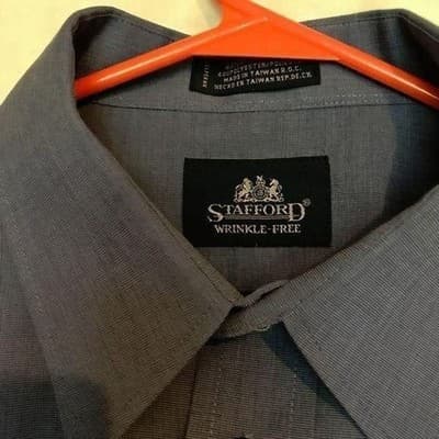 Stafford Mens Wrinkle Free Dress Shirt Blue Gray Long Sleeve Button Up Textured - Thumbnail 4