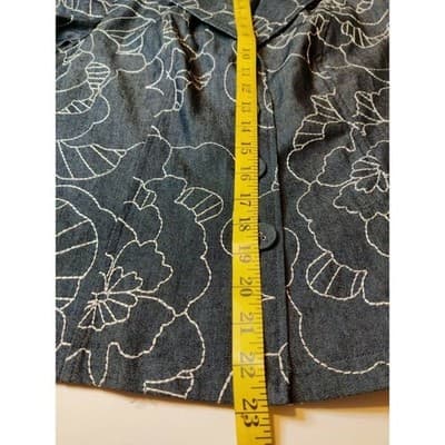 RQT Womens Blue Denim Floral Embroidered Blazer Jacket S Indigo White Outling - Thumbnail 7