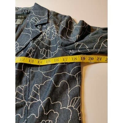 RQT Womens Blue Denim Floral Embroidered Blazer Jacket S Indigo White Outling - Thumbnail 6