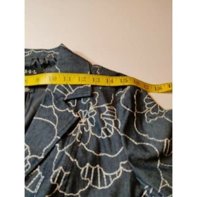 RQT Womens Blue Denim Floral Embroidered Blazer Jacket S Indigo White Outling - Thumbnail 5