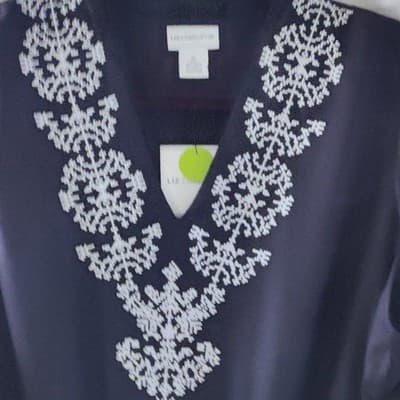 Liz Claiborne Navy Blue Embroidered V-Neck Sleeveless Rayon Blouse XL NEW - Thumbnail 9