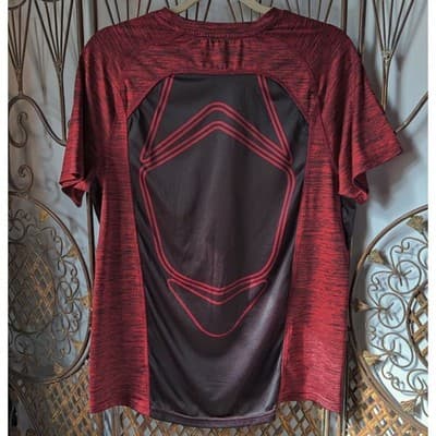 Fila Sport Mens Medium Red Black Space Dye Performance Activewear T-Shirt Mesh - Thumbnail 2