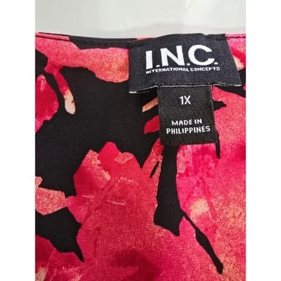 INC International Concepts Womens 1X Floral Print V Neck Ruched Long Sleeve Top - Thumbnail 3