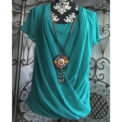 IN Studio Petite Teal Draped Surplice Top with Statement Necklace PL 5451646 - Image 1