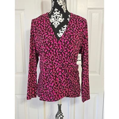 INC International Concepts Womens 3X Pink Leopard Print Wrap Top Long Sleeve - Image 1