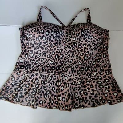 G.I.L.I. Mauve Leopard Print Peplum Tankini Swim Top Womens Plus Size 26W - Thumbnail 2