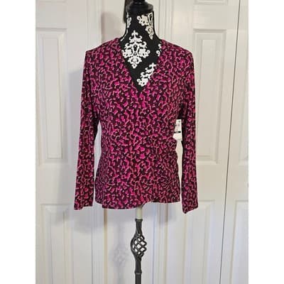 INC International Concepts Womens 3X Pink Leopard Print Wrap Top Long Sleeve - Thumbnail 13