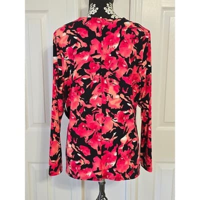 INC International Concepts Womens 1X Floral Print V Neck Ruched Long Sleeve Top - Thumbnail 12