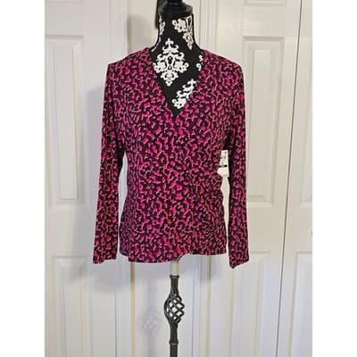 INC International Concepts Womens 3X Pink Leopard Print Wrap Top Long Sleeve - Thumbnail 14
