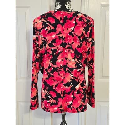 INC International Concepts Womens 1X Floral Print V Neck Ruched Long Sleeve Top - Thumbnail 2