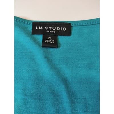 IN Studio Petite Teal Draped Surplice Top with Statement Necklace PL 5451646 - Thumbnail 3