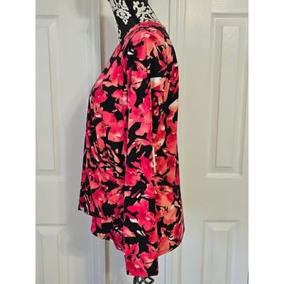 INC International Concepts Womens 1X Floral Print V Neck Ruched Long Sleeve Top - Thumbnail 11