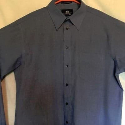 Stafford Mens Wrinkle Free Dress Shirt Blue Gray Long Sleeve Button Up Textured - Thumbnail 8