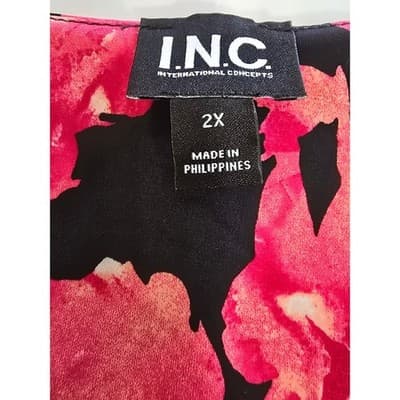 INC International Concepts Womens Top 2X Painted Pink Floral V Neck Long Sleeve - Thumbnail 3