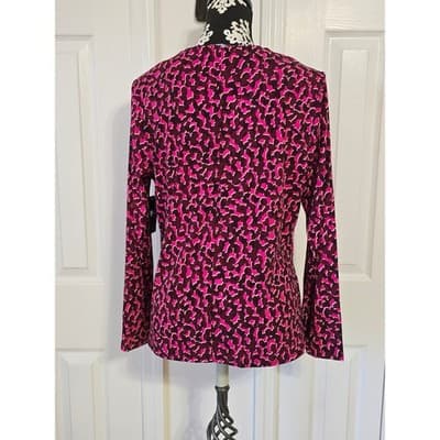 INC International Concepts Womens Plus 0X Yannie Fuchsia Leopard Print Wrap Top - Thumbnail 2