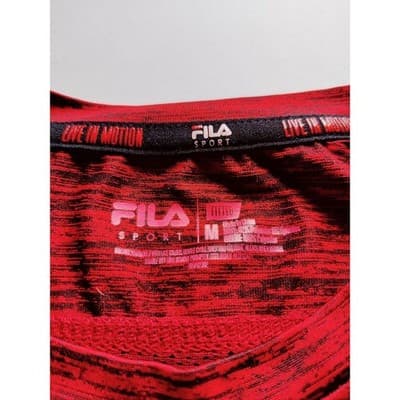 Fila Sport Mens Medium Red Black Space Dye Performance Activewear T-Shirt Mesh - Thumbnail 3