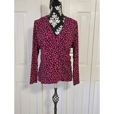 INC International Concepts Womens Plus 0X Yannie Fuchsia Leopard Print Wrap Top - Thumbnail 13