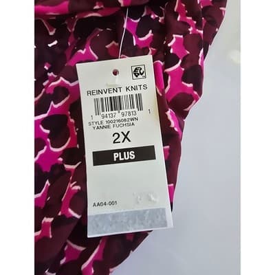 INC International Women Blouse 2X Pink Blk Leopard Print Wrap V Neck Long Sleeve - Thumbnail 4