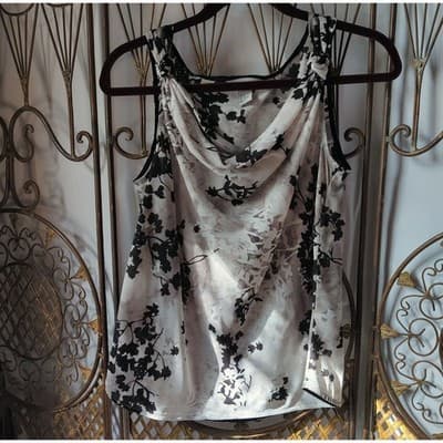 HM Womens Floral Cowl Neck Knot Shoulder Sleeveless Blouse Black White Size 8 - Thumbnail 9