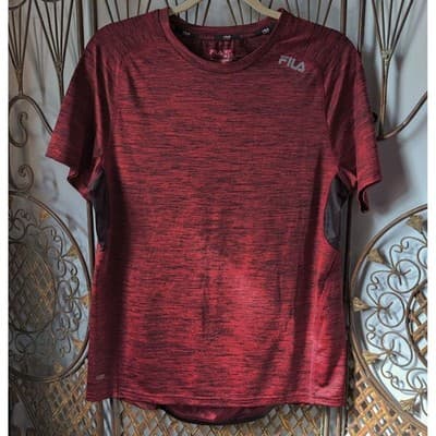 Fila Sport Mens Medium Red Black Space Dye Performance Activewear T-Shirt Mesh - Thumbnail 8