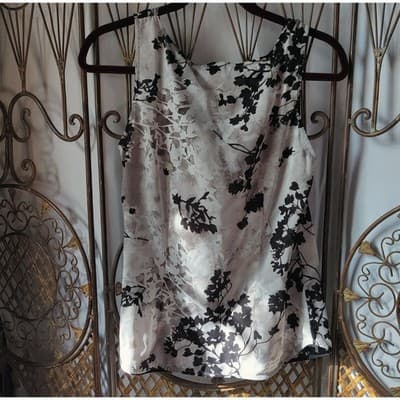 HM Womens Floral Cowl Neck Knot Shoulder Sleeveless Blouse Black White Size 8 - Thumbnail 2