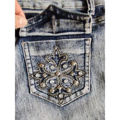 Rosy Loves Acid Wash Embellished Denim Shorts Size 11 Rhinestone Studded Y2K - Thumbnail 7