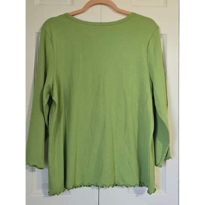 Westbound Lime Green Lace Trim V-Neck Top Lettuce Edge Long Sleeve XL NEW - Thumbnail 7