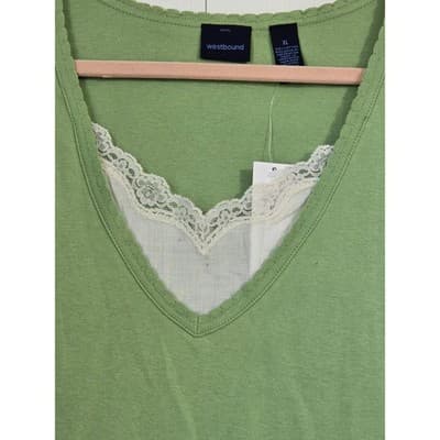 Westbound Lime Green Lace Trim V-Neck Top Lettuce Edge Long Sleeve XL NEW - Thumbnail 8