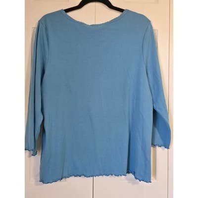 Westbound Niagra Blue Lace Trim V-Neck Cotton Top XL F61KW739 Lettuce Edge NEW - Thumbnail 2
