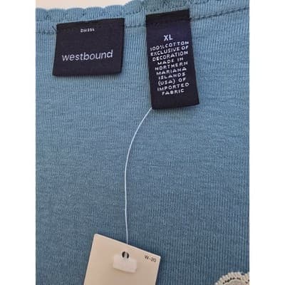 Westbound Niagra Blue Lace Trim V-Neck Cotton Top XL F61KW739 Lettuce Edge NEW - Thumbnail 3