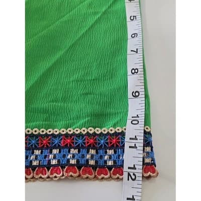 Vibrant Green Embroidered V Neck Tunic Top Women's Boho Festival Chic Style - Thumbnail 9