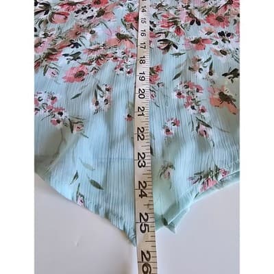 Sara Michelle Mint Green Floral Bell Sleeve Sharkbite Hem Blouse Large - Thumbnail 7