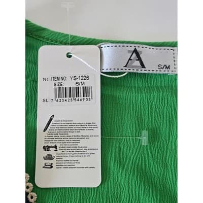 Vibrant Green Embroidered V Neck Tunic Top Women's Boho Festival Chic Style - Thumbnail 10