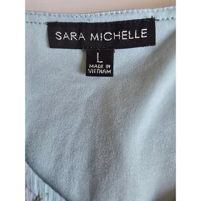 Sara Michelle Mint Green Floral Bell Sleeve Sharkbite Hem Blouse Large - Thumbnail 3